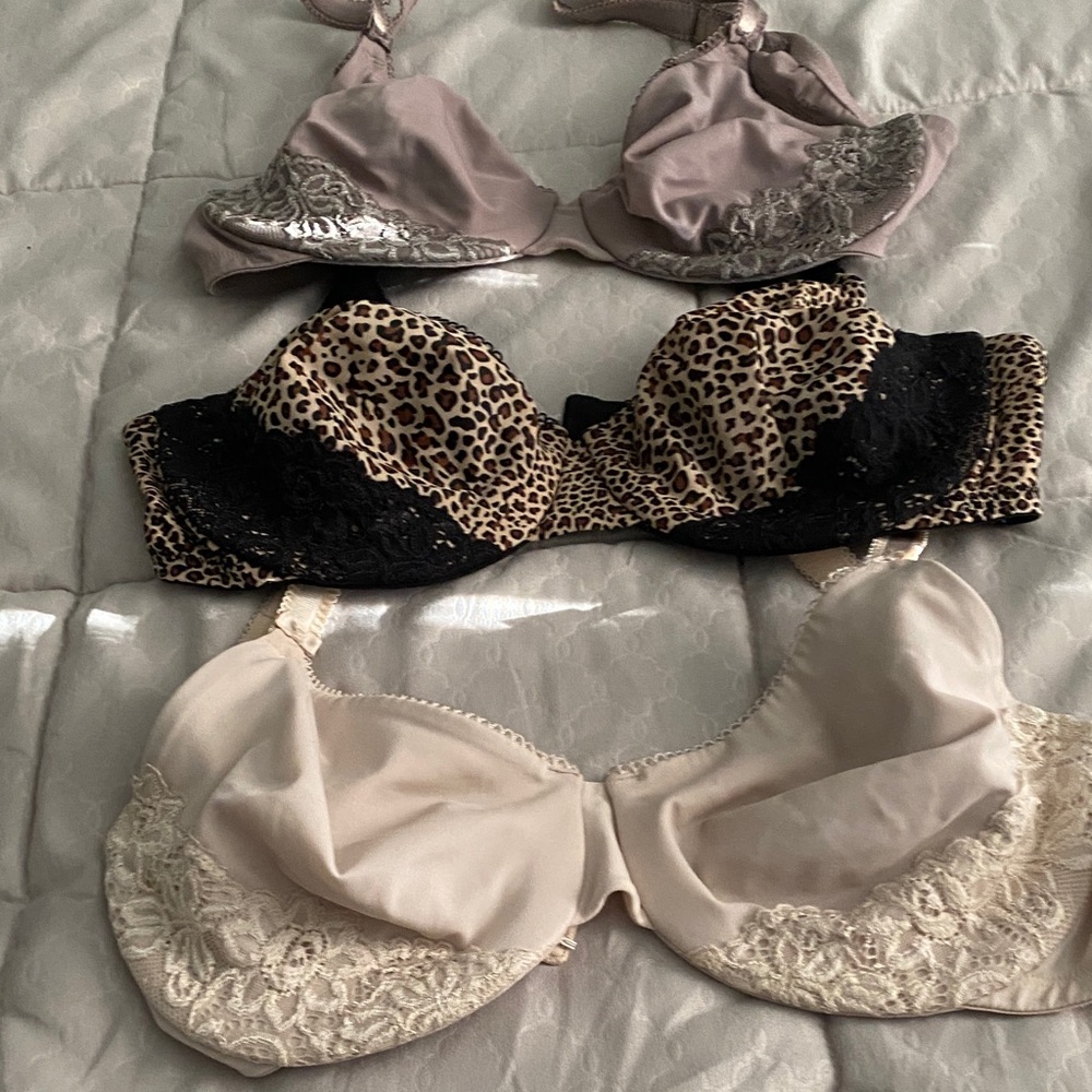 Olga Three-Pack Bras in Taupe, Leopard & Cream